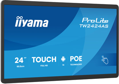 iiyama TW2424AS-B3P Signage Display Interactive flat panel 60.5 cm (23.8") Wi-Fi 450 cd/m² Full HD Black Touchscreen Built-in processor Android 24/7