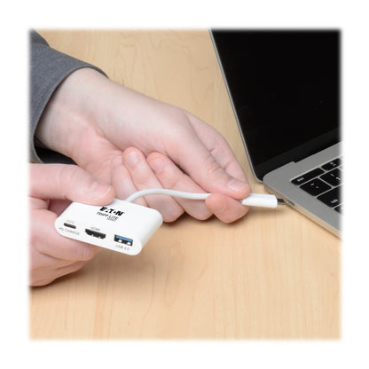 Tripp Lite U444-06N-HU-C USB-C to HDMI Adapter with USB 3.x (5Gbps) Hub Port and PD Charging, HDCP, White