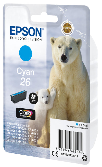 Epson Polar bear 26 Claria Premium Single Cyan Ink