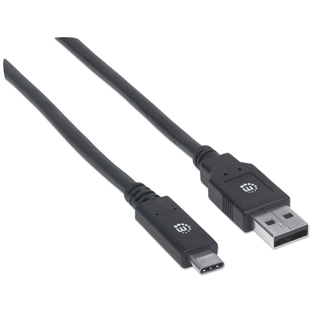 Manhattan USB-C to USB-A Cable, 2m, USB 3.0 (aka USB 3.2 Gen 1), 5 Gbps, 3A Fast Charging, SuperSpeed USB, Black, Lifetime Warranty