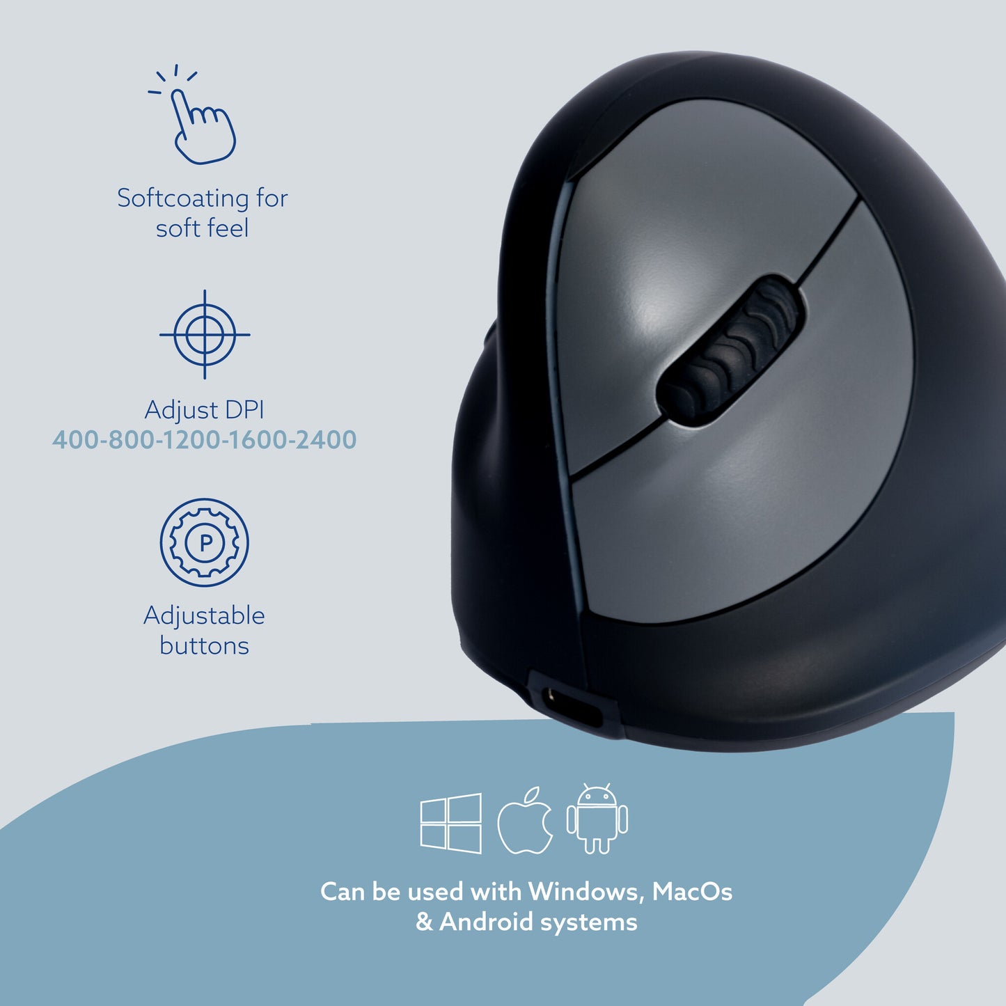 R-Go Tools Ergonomic mouse R-Go HE Break with break software, medium (hand size 165-185 mm), left-handed, Bluetooth, black