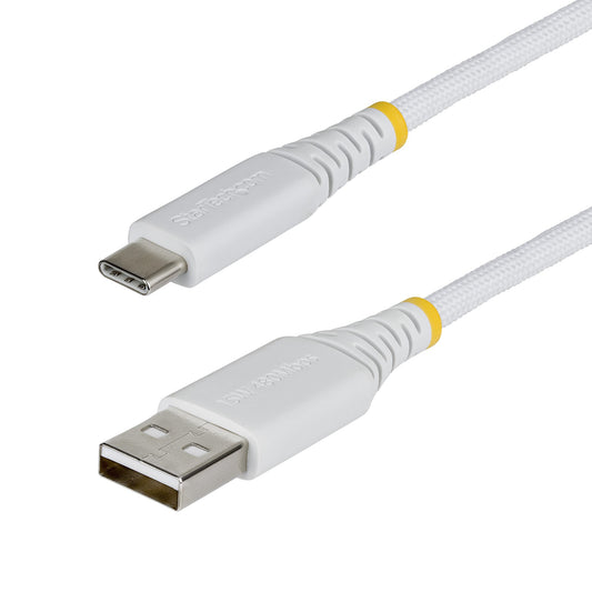 StarTech.com 30cm (1ft) USB-A to USB-C Fast Charging Cable, 15W 3A, Dual-Layer Braided Nylon/TPE Jacket, Durable USB-A to Type C Charger Cord, White USB A to USB C Cable