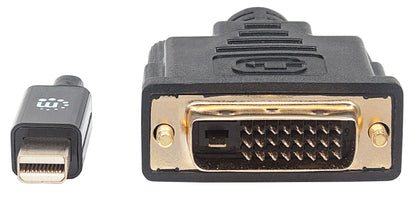 Manhattan Mini DisplayPort 1.2a to DVI-D 24+1 Cable, 1080p@60Hz, 1.8m, Male to Male, Compatible with DVI-I Displays, Black, Lifetime Warranty