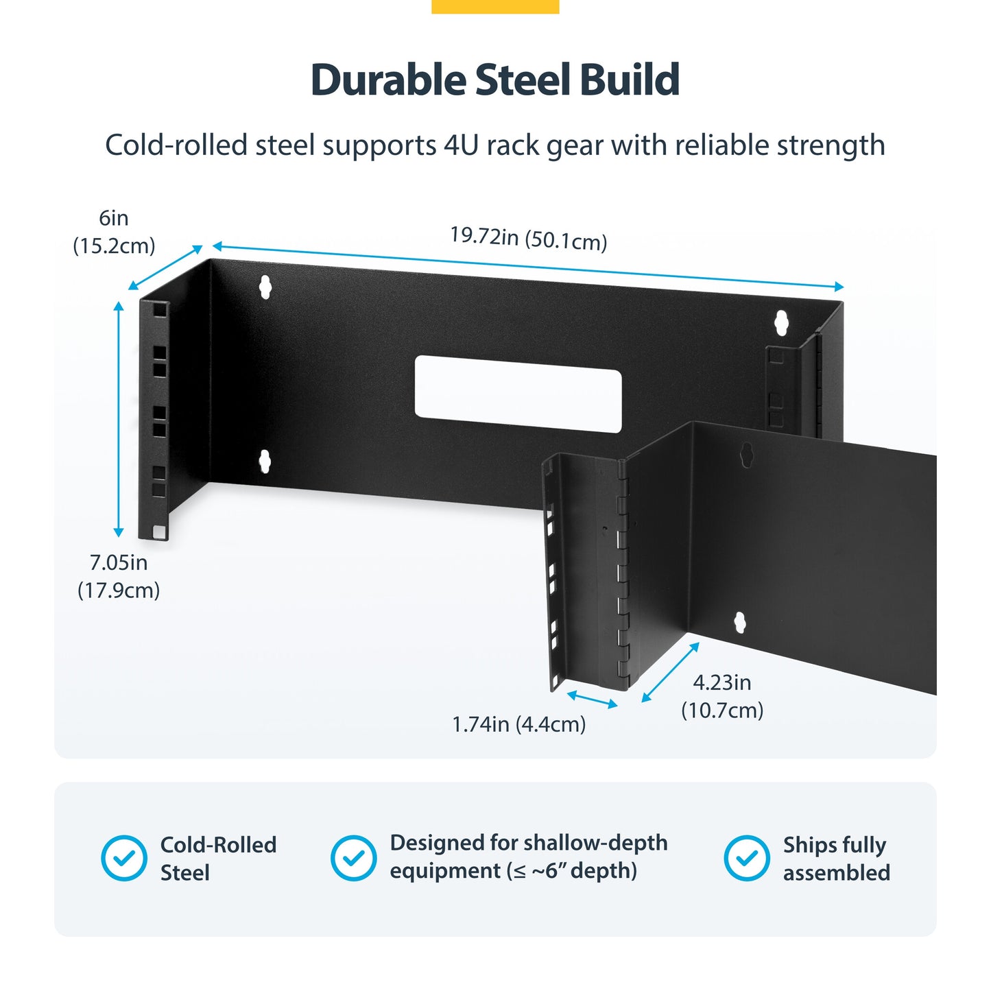 StarTech.com 4U Hinged Wall Mount Patch Panel Bracket - 6 inch Deep - 19" Patch Panel Swing Rack for Shallow Network Equipment- 33lbs