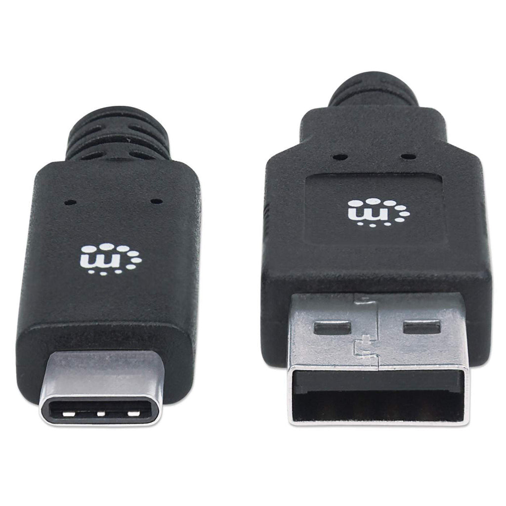 Manhattan USB-C to USB-A Cable, 2m, USB 3.0 (aka USB 3.2 Gen 1), 5 Gbps, 3A Fast Charging, SuperSpeed USB, Black, Lifetime Warranty