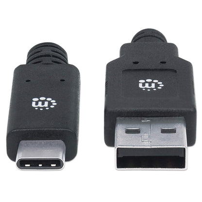 Manhattan USB-C to USB-A Cable, 2m, USB 3.0 (aka USB 3.2 Gen 1), 5 Gbps, 3A Fast Charging, SuperSpeed USB, Black, Lifetime Warranty