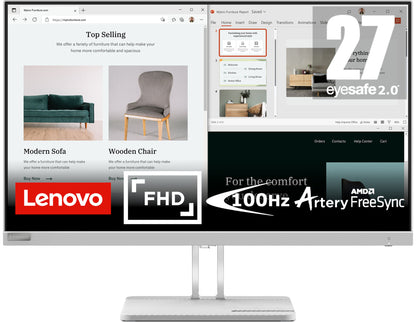 Lenovo L27e-40 27" FHD Monitor, Cloud Grey