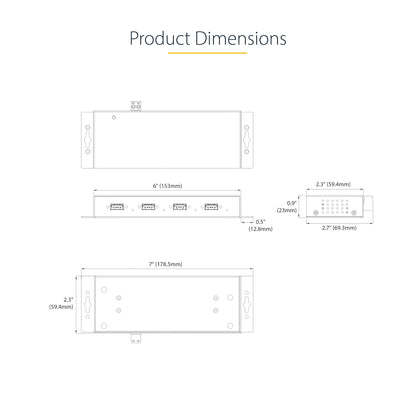 StarTech.com 4-Port Industrial USB 3.0 5Gbps Hub, Rugged USB Hub with ESD Protection, DIN/Wall/Desk Mountable USB-A Hub, USB Expander w/Locking Ports, Heavy Duty - TAA