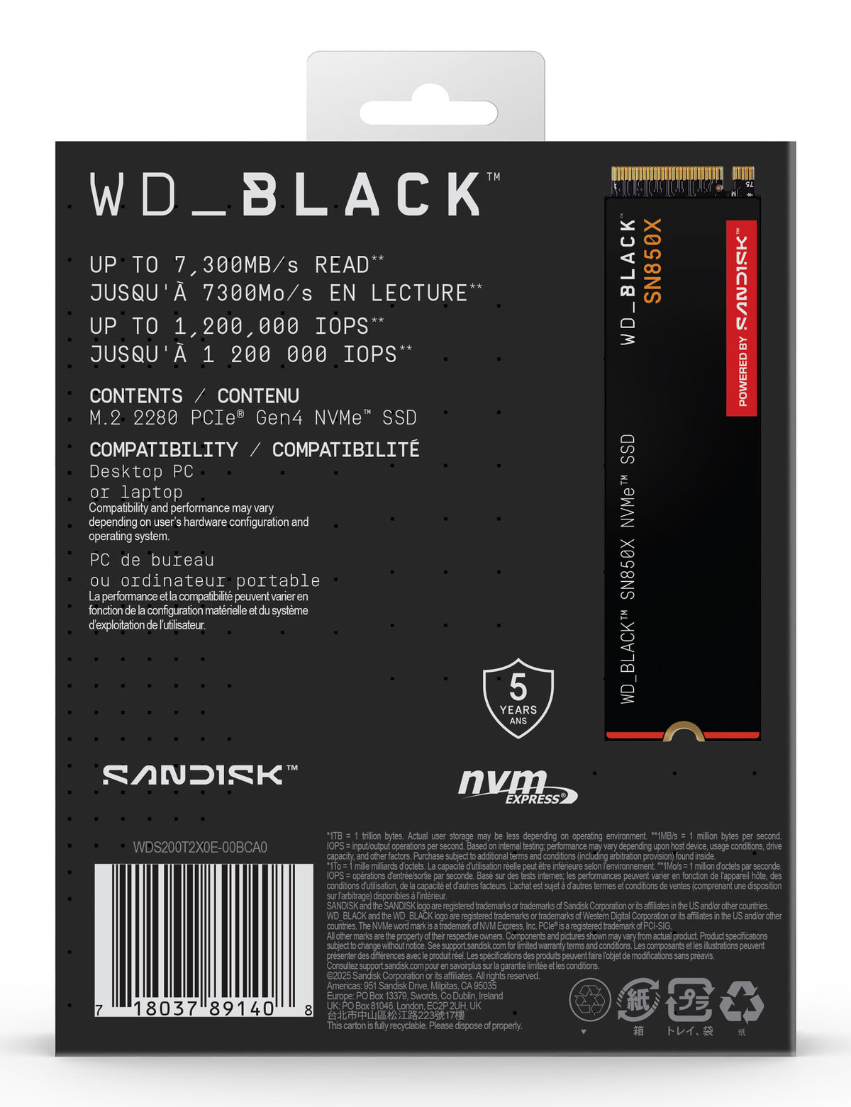 Western Digital Black WD_BLACK™ SN850X NVMe™ SSD POWERED BY SANDISK 2 TB
