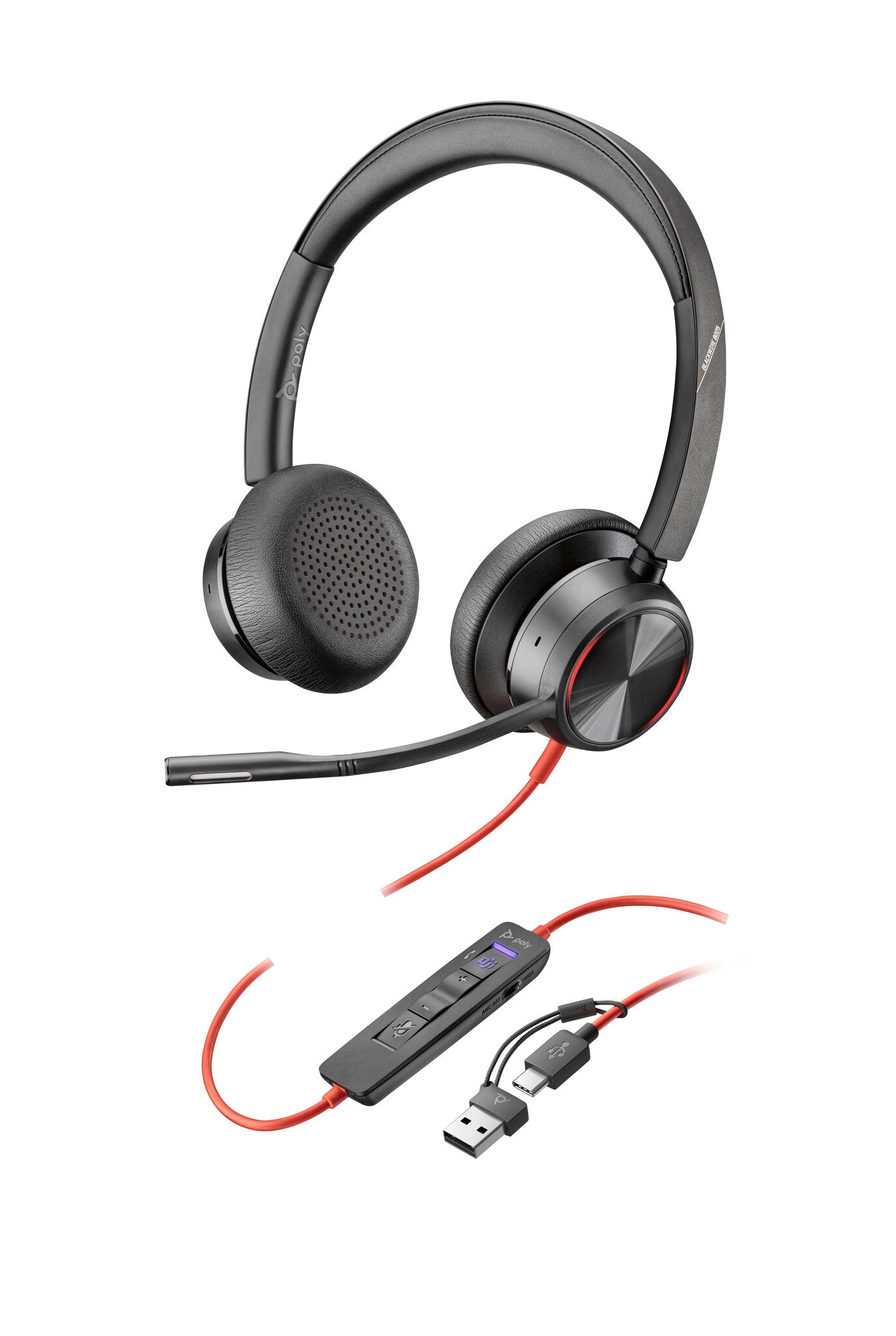 Poly Blackwire 8225 Stereo Microsoft Teams Certified USB-C Headset +USB-C/A Adapter