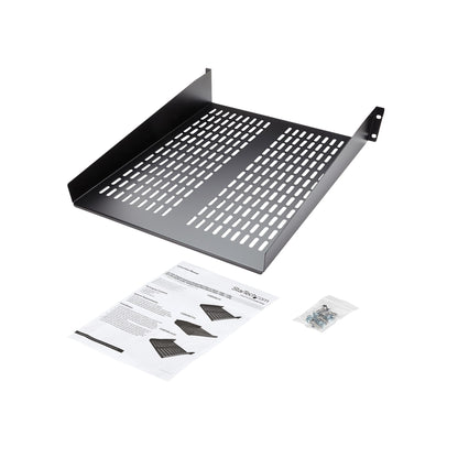 StarTech.com 2U Server Rack Shelf - Universal Vented Rack Mount Cantilever Tray for 19" Network Equipment Rack & Cabinet - Heavy Duty Steel – Weight Capacity 50lb/23kg - 22" Deep Shelf, Black