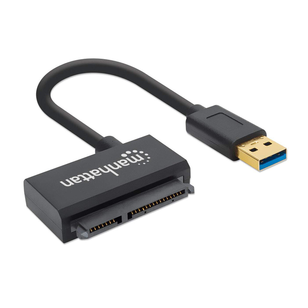 Manhattan USB-A to 2.5-inch SATA Adapter, 15cm Attached Cable, USB 3.0 (aka USB 3.2 Gen 1), 5 Gbps, SuperSpeed USB, Supports 48-bit LBA, Optional Micro-USB Power Input, Three Year Warranty, Comparable to USB3S2SAT3CB