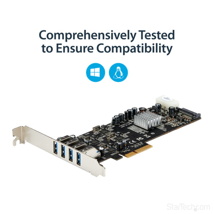 StarTech.com 4 Port USB 3.0 PCIe Card w/ 4 Dedicated 5Gbps Channels (USB 3.2 Gen 1) - UASP - SATA / LP4 Power - PCI Express Adapter Card
