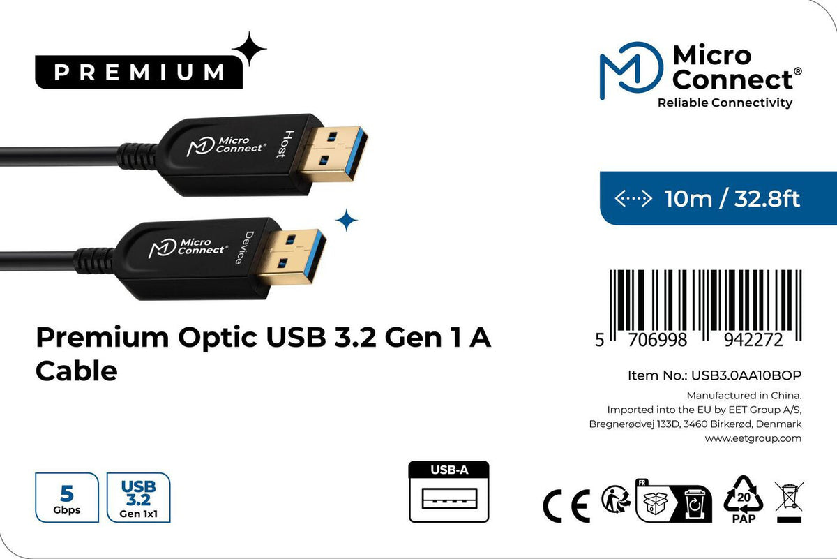 Microconnect USB3.0AA10BOP USB cable USB 3.2 Gen 1 (3.1 Gen 1) 10 m USB A Black
