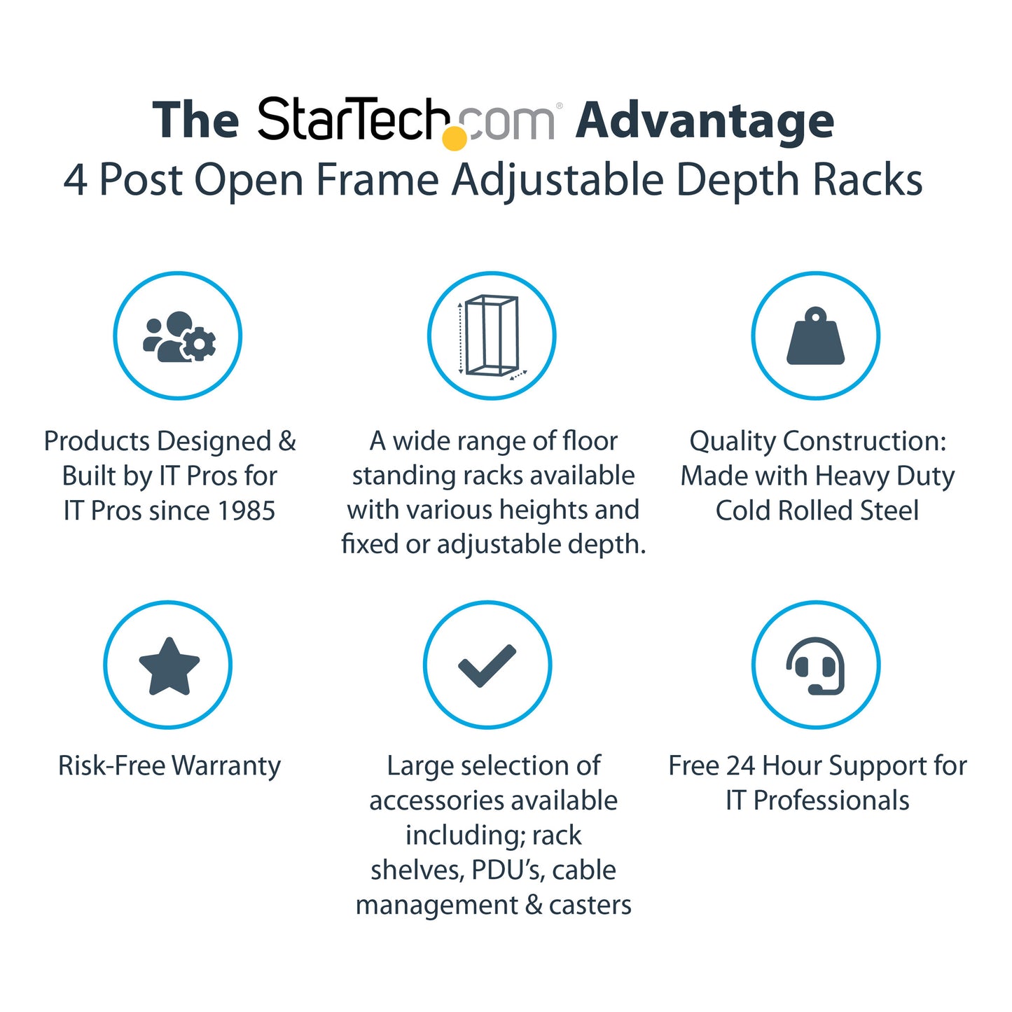 StarTech.com 4-Post 12U Mobile Open Frame Server Rack, Four Post 19" Network Rack with Wheels, Rolling Rack with Adjustable Depth for Computer/AV/Data/IT Equipment - Casters, Leveling Feet or Floor Mounting
