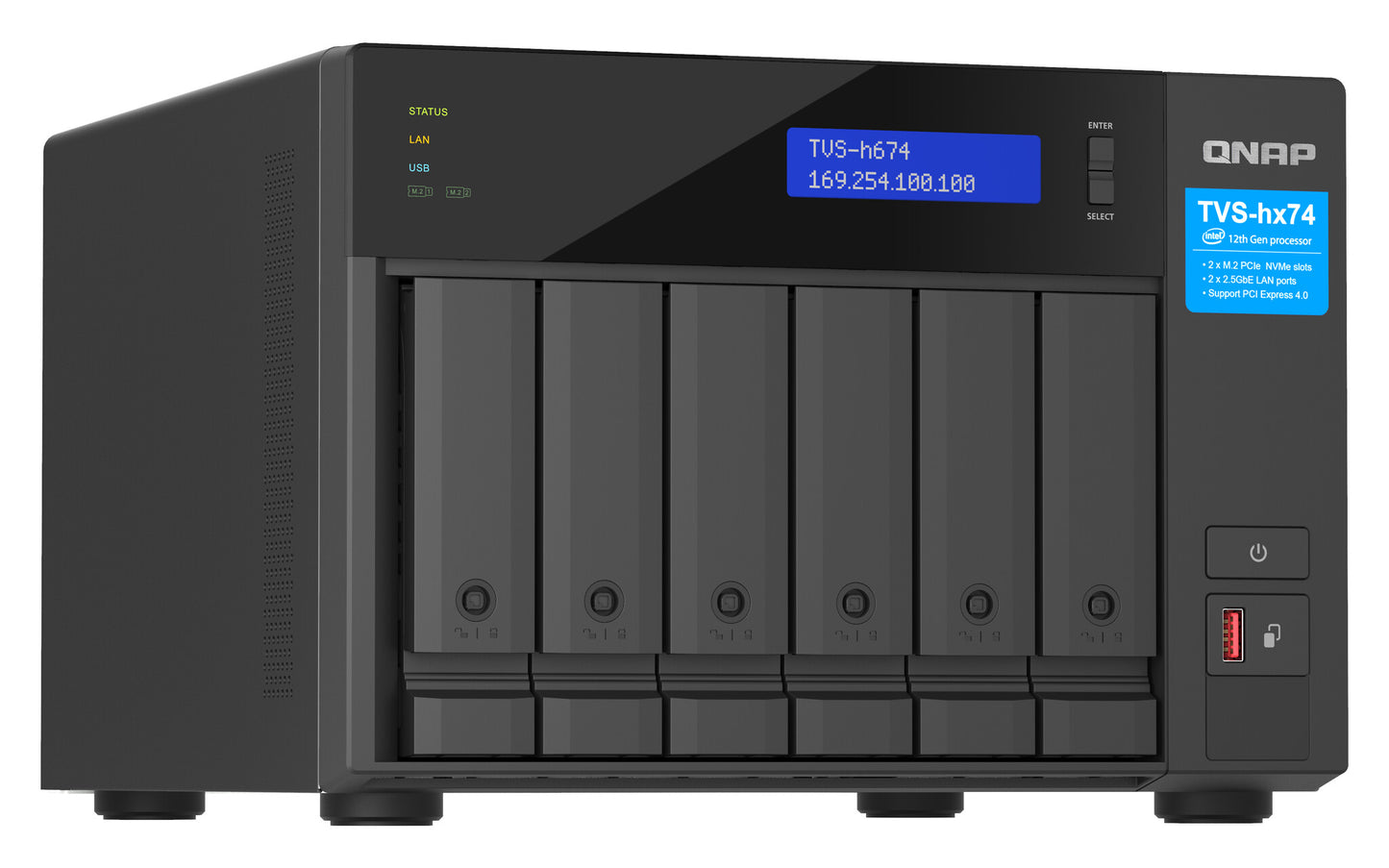 QNAP TVS-H674 NAS Tower Intel® Core™ i5 i5-12400 32 GB DDR4 0 TB QuTS hero Black