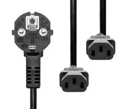 Microconnect PE011318 power cable Black 1.8 m Power plug type E+F 2 x C13 coupler