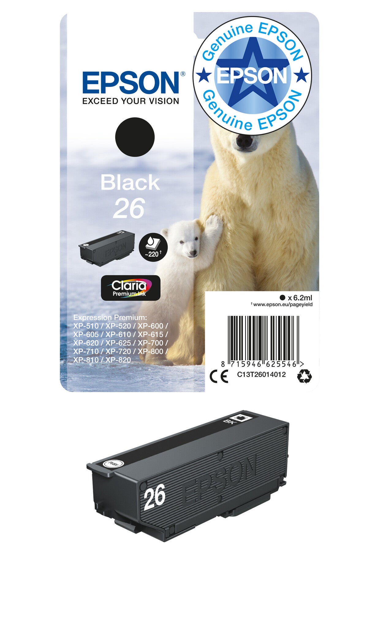 Epson Polar bear 26 Claria Premium Single Black Ink