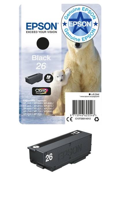 Epson Polar bear 26 Claria Premium Single Black Ink