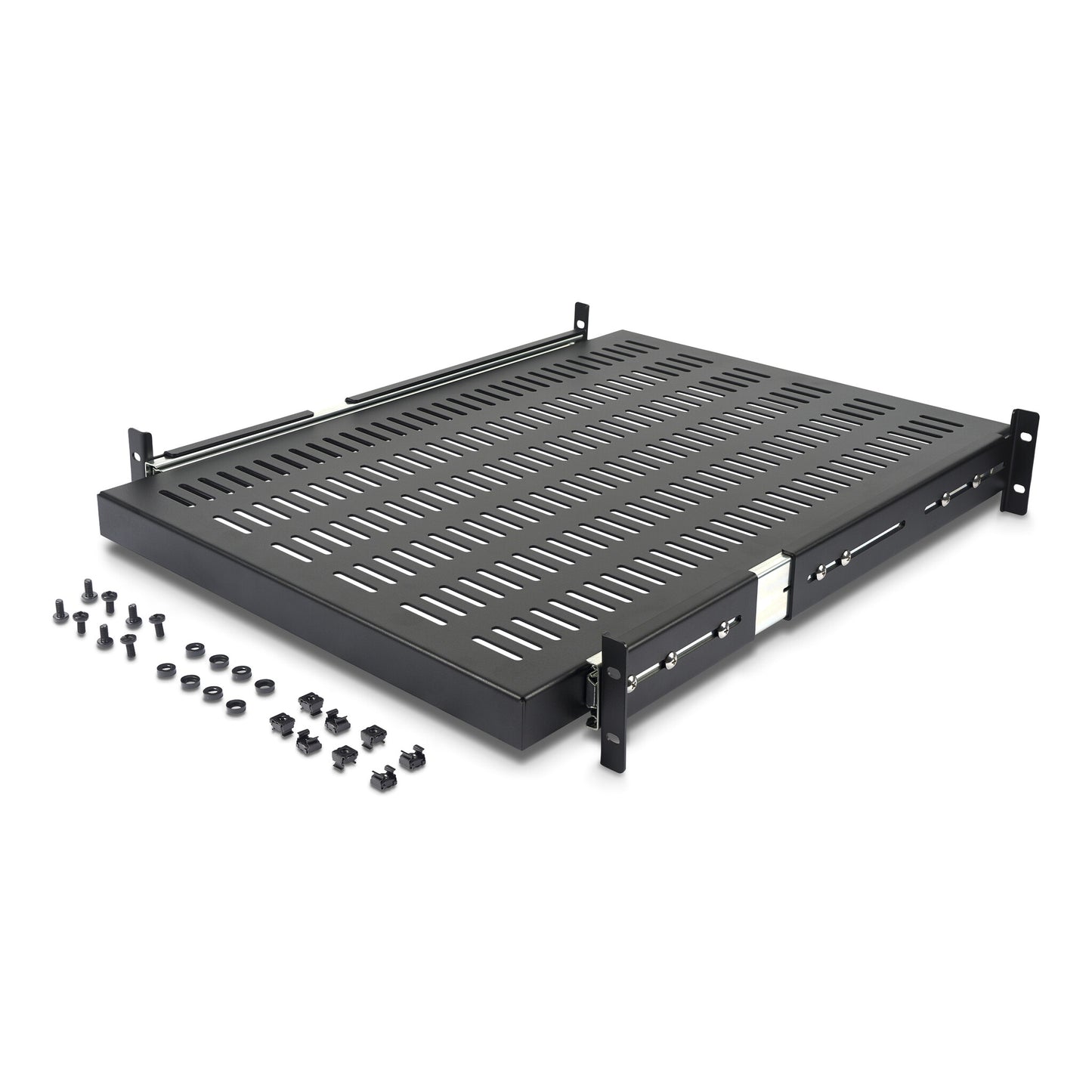 StarTech.com 2U Sliding Server Rack Mount Shelf - 20 to 30in Adjustable Mounting Depth - Vented - 50lb - Heavy Duty Universal 19” Rack Shelf for Equipment Rack - 24in Deep