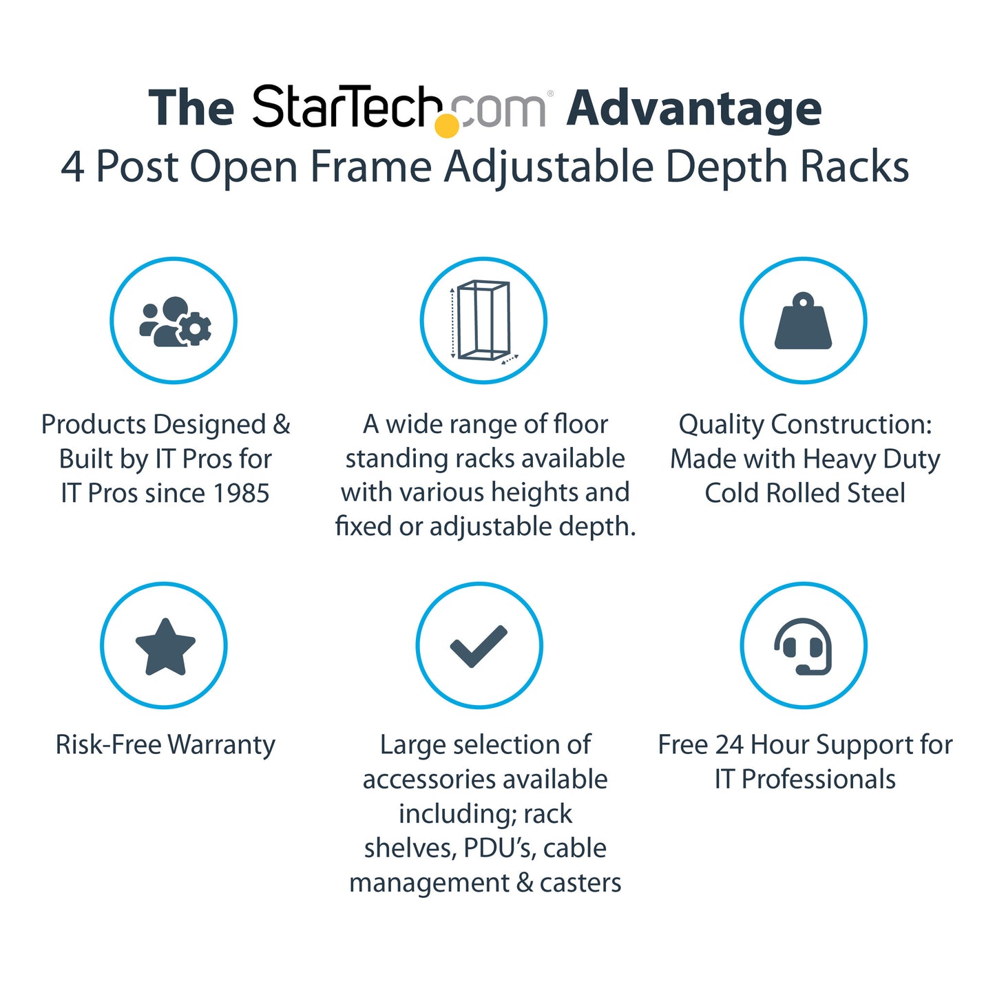 StarTech.com 25U 4-Post Server Rack, 19in Open Frame Rack with 40in (101cm) Mounting Depth and 1200lb (544kg) Weight Capacity, Mobile or Floor Mount IT Rack