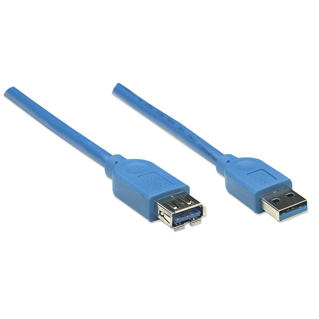 Manhattan USB-A to USB-A Extension Cable, 2m, Male to Female, Blue, 5 Gbps (USB 3.2 Gen1 aka USB 3.0), Equivalent to USB3SEXT2MBK (except colour), SuperSpeed USB, Lifetime Warranty, Polybag