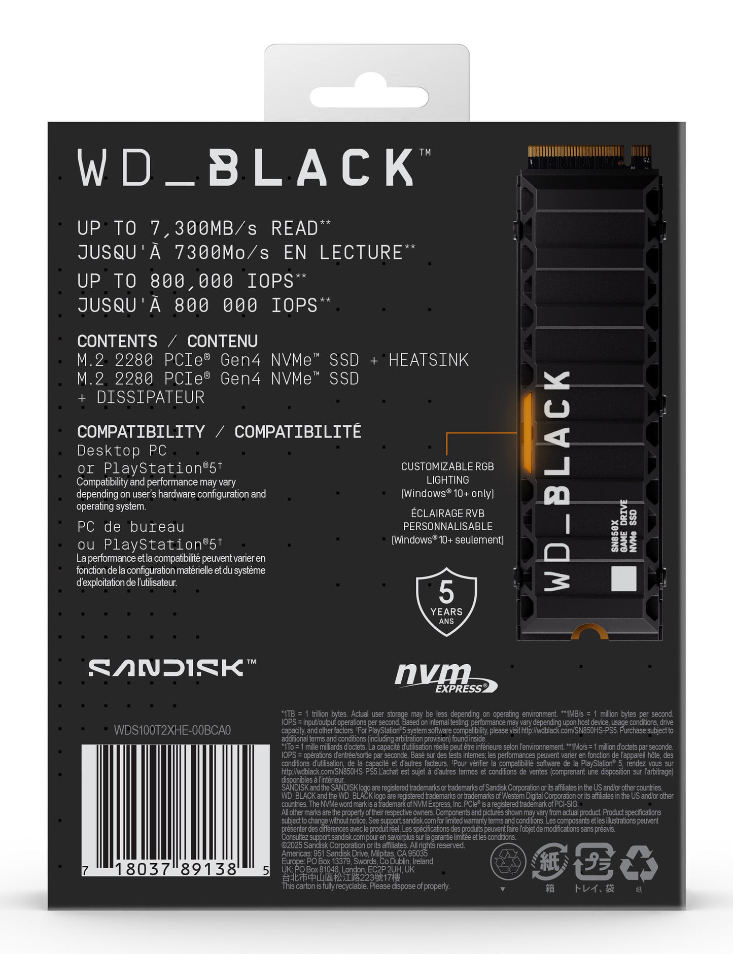 Western Digital Black WD_BLACK™ SN850X NVMe™ SSD POWERED BY SANDISK 1 TB, [With Heatsink]