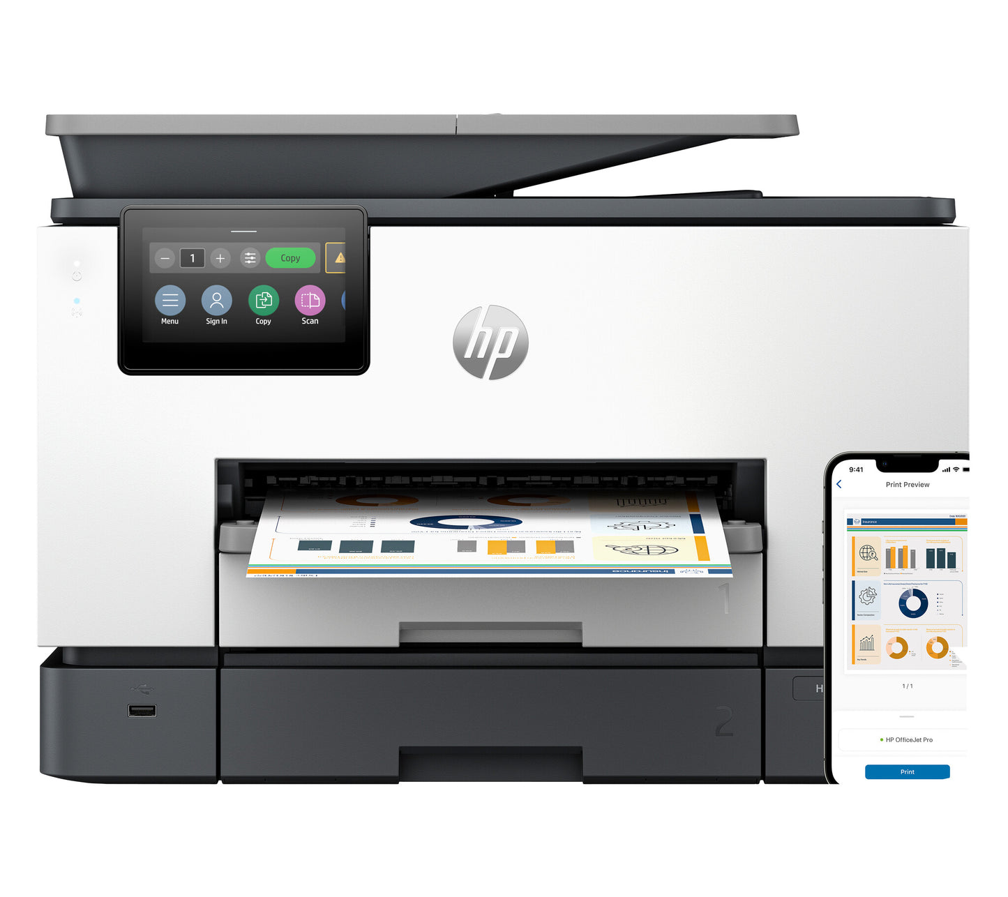 HP OfficeJet Pro 9130b Wireless All-in-One Color Printer, Two-sided printing; Copier, Scanner