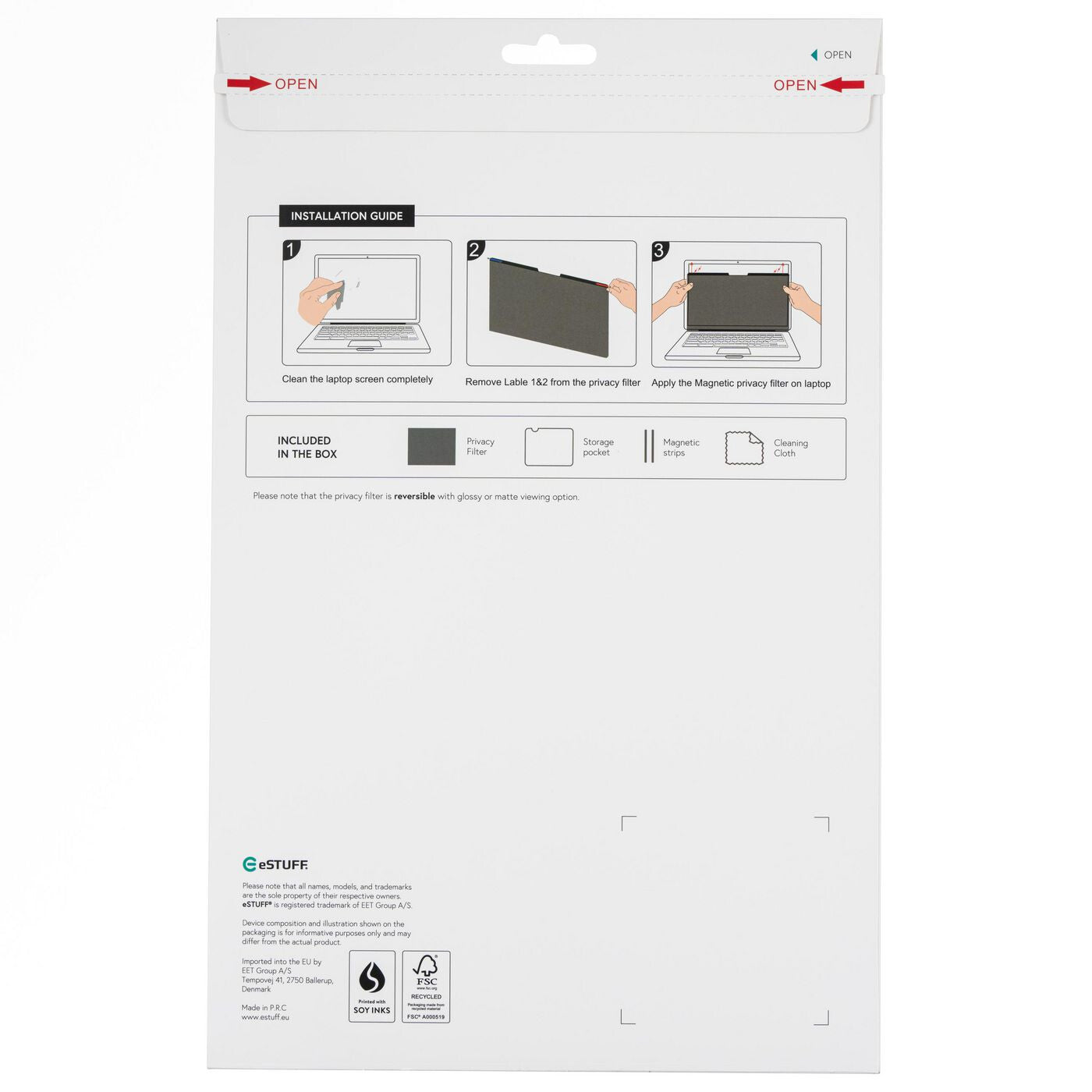 eSTUFF GLBM16351225 display privacy filter 40.6 cm (16") Laptop Frameless display privacy filter