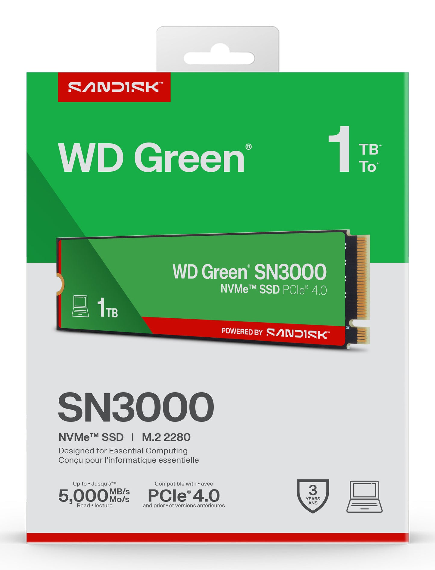 SanDisk Green WD ™ SN3000 NVMe™ SSD POWERED BY 1 TB