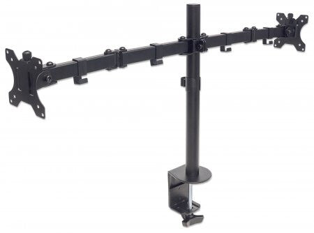 Manhattan Dual Desk Mount for TV & Monitors (Full Motion), For screens 10" to 27", Clamp Assembly, VESA compatibility: 75x75 and 100x100mm - check the dimensions of the four mounting holes on back of screen to ensure it fits, Max 8kg (each), Black, Bracke