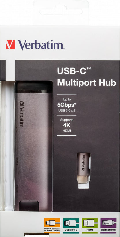 Verbatim 49141 laptop dock/port replicator USB 3.2 Gen 1 (3.1 Gen 1) Type-C Black, Silver