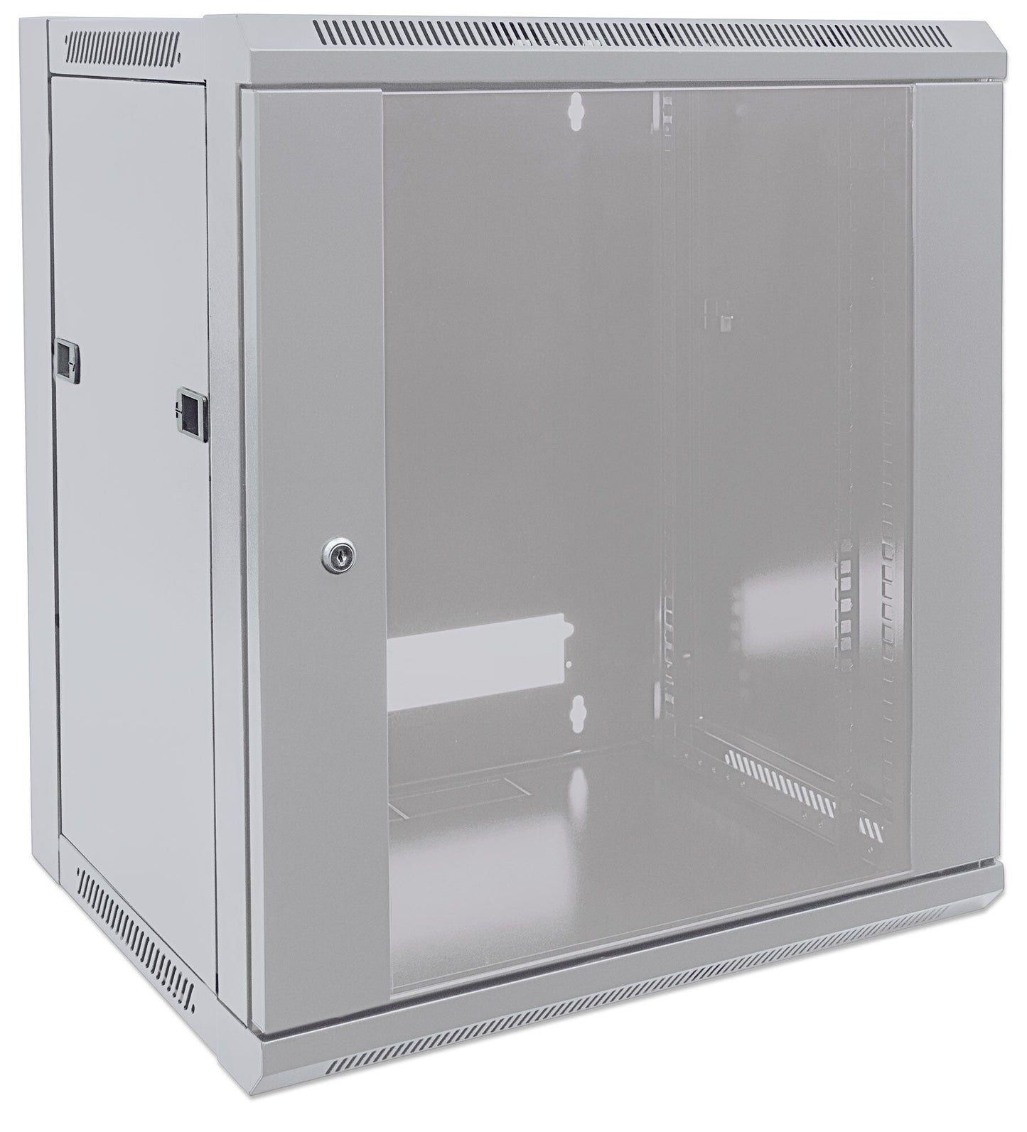 Intellinet Network Cabinet, Wall Mount (Standard), 9U, Usable Depth 260mm/Width 510mm, Grey, Flatpack, Max 60kg, Metal & Glass Door, Back Panel, Removeable Sides, Suitable also for use on desk or floor, 19", Parts for wall install (eg screws/rawl plugs) n