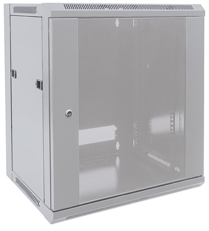 Intellinet Network Cabinet, Wall Mount (Standard), 9U, Usable Depth 410mm/Width 510mm, Grey, Flatpack, Max 60kg, Metal & Glass Door, Back Panel, Removeable Sides, Suitable also for use on desk or floor, 19",Parts for wall install (eg screws/rawl plugs) no