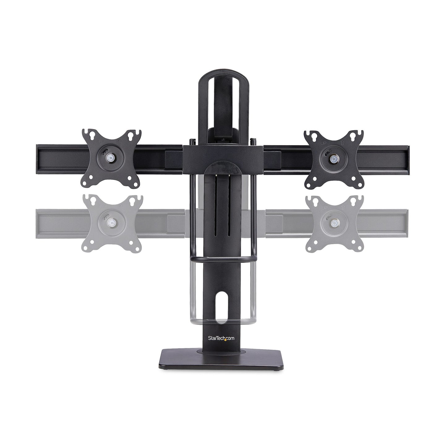 StarTech.com Crossbar Dual Monitor Desk Stand For Double 27-inch Screens, VESA Mount 75x75/100x100, Toolless Height Adjustment, Up To 13.2lb (6kg) Per Display