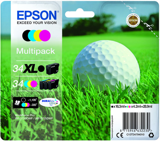 Epson Golf ball Multipack 4-colours 34 XL Black/Std. CMY DURABrite Ultra ink cartridge