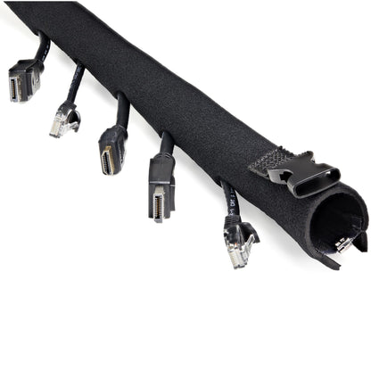 StarTech.com 40" (1m) Neoprene Cable Management Sleeve with Zipper & Buckle - 1.2" (3cm) Diameter - Computer/PC Power/Network/AV Cord Cover/Manager - Flexible Cable Organizer Wrap - Black