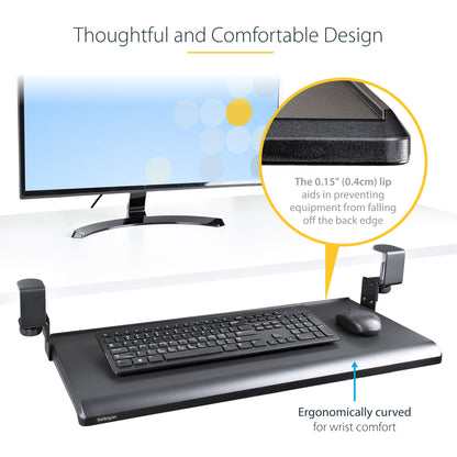 StarTech.com Under-Desk Keyboard Tray, Clamp-on Ergonomic Keyboard Holder, Up to 12kg (26.5lb), Sliding Keyboard and Mouse Drawer with C-Clamps, Height Adjustable Keyboard Tray (3.9/4.7/5.5 in) - TAA