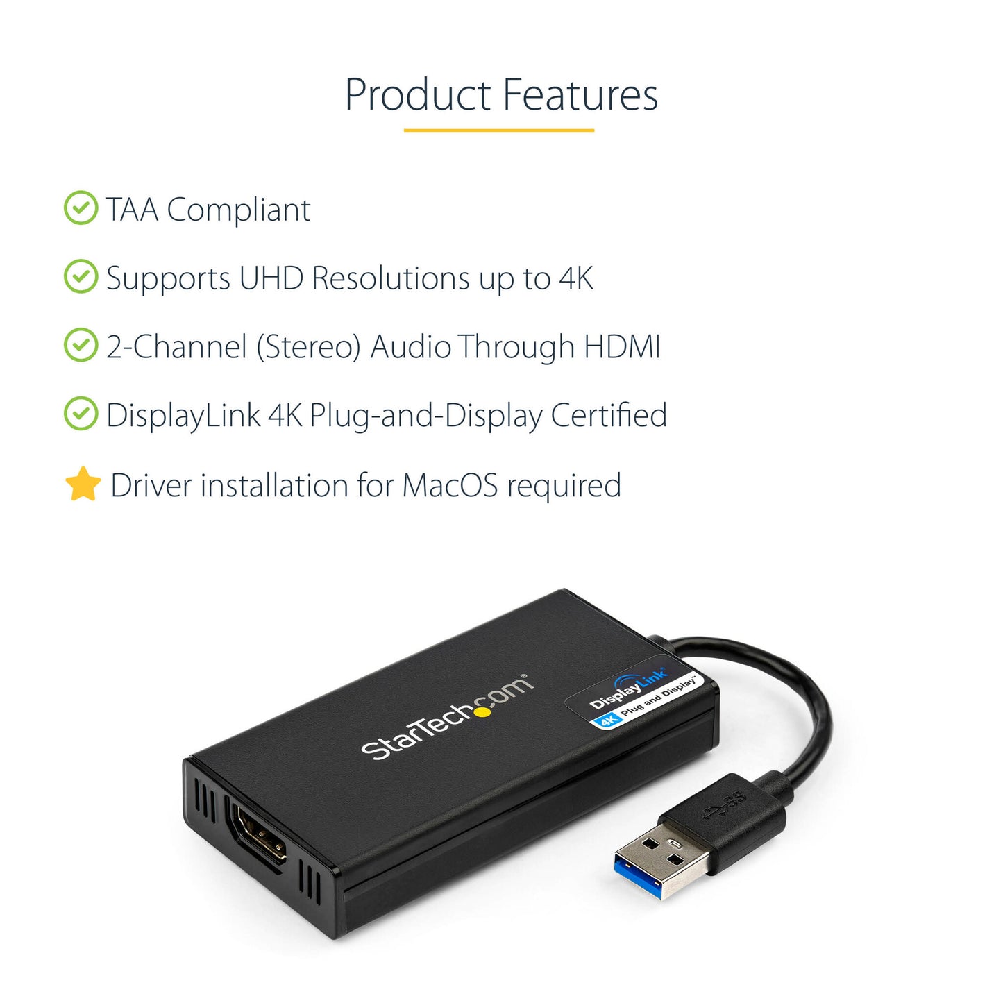 StarTech.com USB 3.0 to HDMI Adapter - 4K 30Hz Ultra HD - DisplayLink Certified - USB Type-A to HDMI Display Adapter Converter for Monitor - External Video & Graphics Card - Mac & Windows