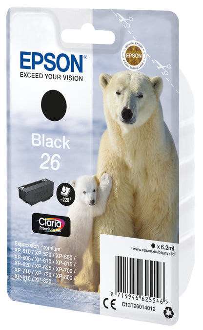 Epson Polar bear 26 Claria Premium Single Black Ink
