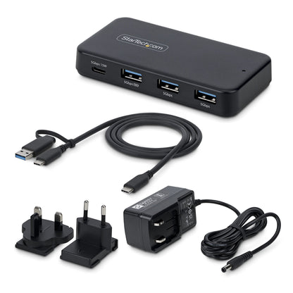 StarTech.com 4-Port USB-C and USB-A Hub, 5Gbps, Self-Powered, 2-in-1 USB-C and USB-A Host Cable, 1x USB-C and 3x USB-A (1x BC 1.2), 36W Power Adapter Included