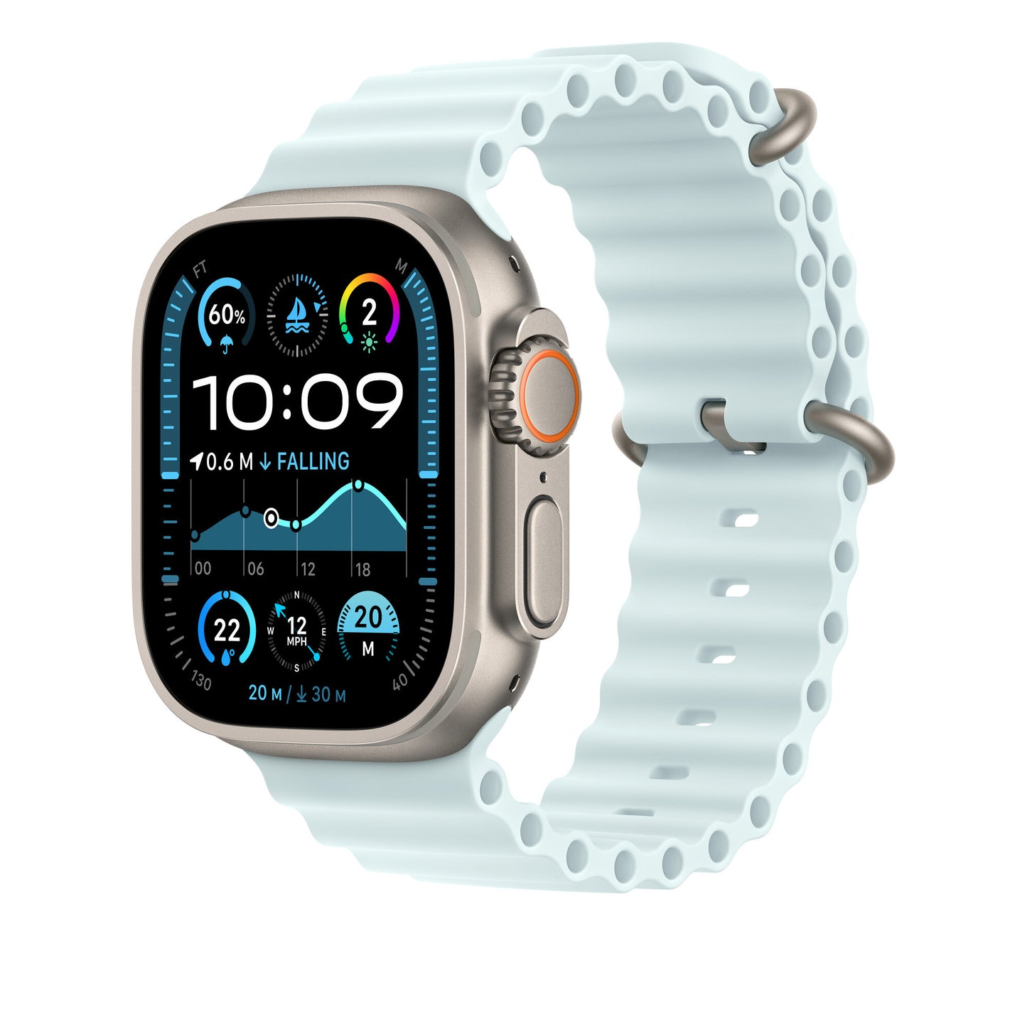 Apple 49mm Ice Blue Ocean Band Extension - Natural Titanium Finish