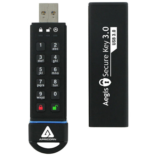 Apricorn Aegis Secure Key 3.0 USB flash drive, 120GB, USB 3.2 Gen 1 (3.1 Gen 1), black