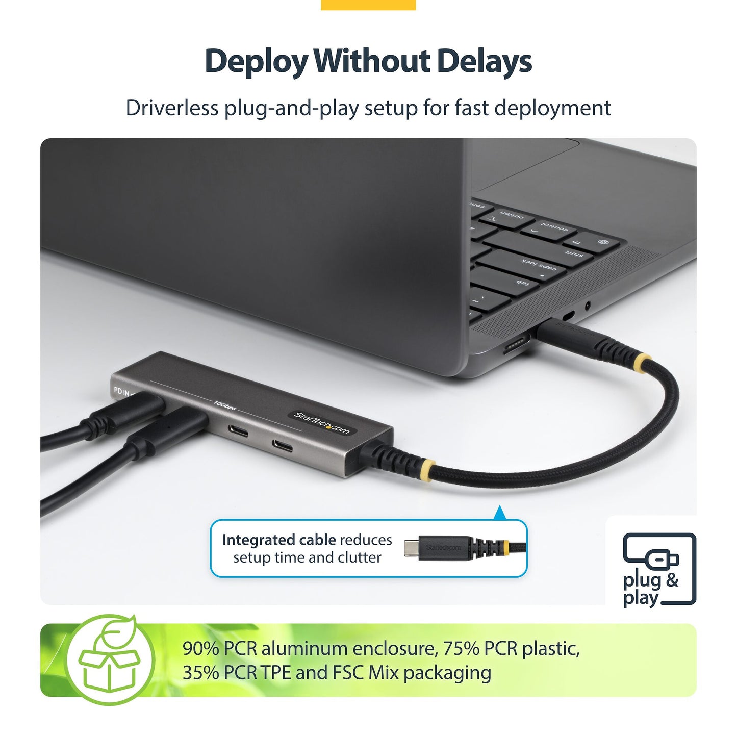 StarTech.com 4-Port USB-C Hub, 10Gbps, 100W PD Charging, 4x USB-C Ports, Overcurrent Protection, PCR Aluminum, For MacBook / Dell / ThinkPad / HP / iPad / Tablet