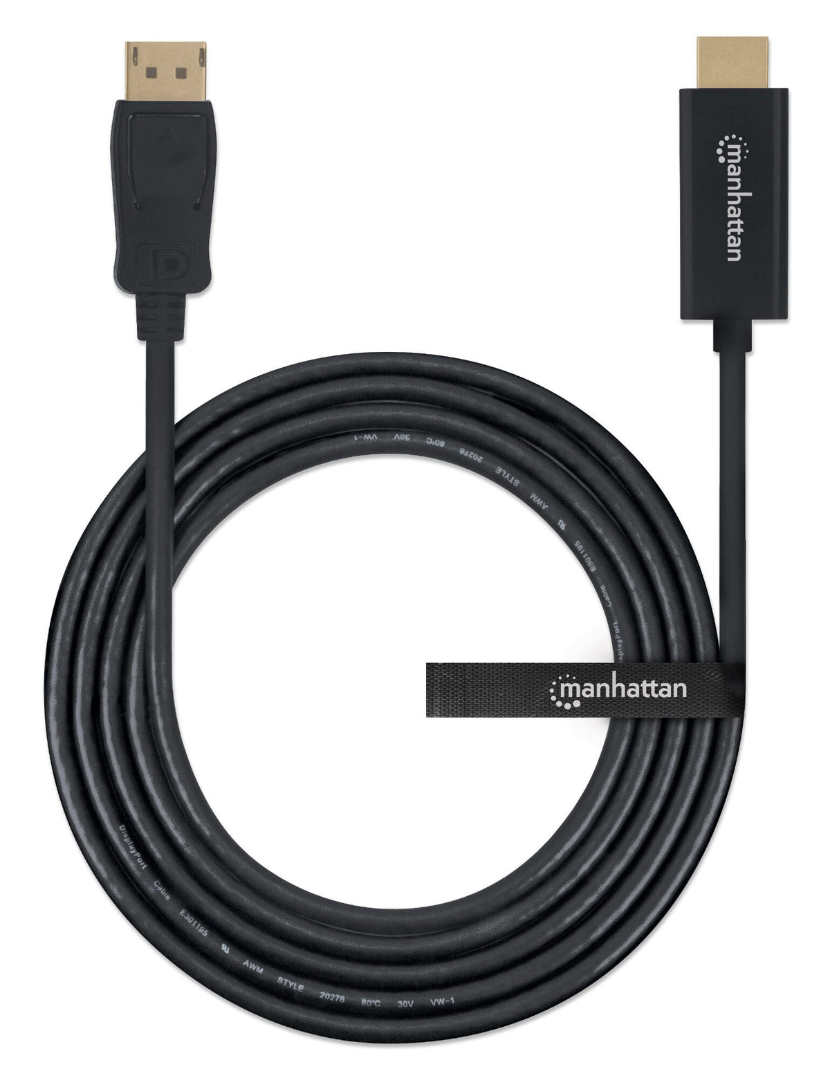Manhattan DisplayPort 1.1 to HDMI Cable, 1080p@60Hz, 1.8m, DP With Latch, Black, Not Bi-Directional, Three Year Warranty