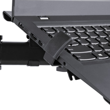 StarTech.com Monitor Arm with VESA Laptop Tray, For a Laptop (4.5kg/9.9lb) and a Single Display up to 32" (8kg/17.6lb), Black, Vented Tray, Adjustable Laptop Arm Mount, C-clamp/Grommet Mount