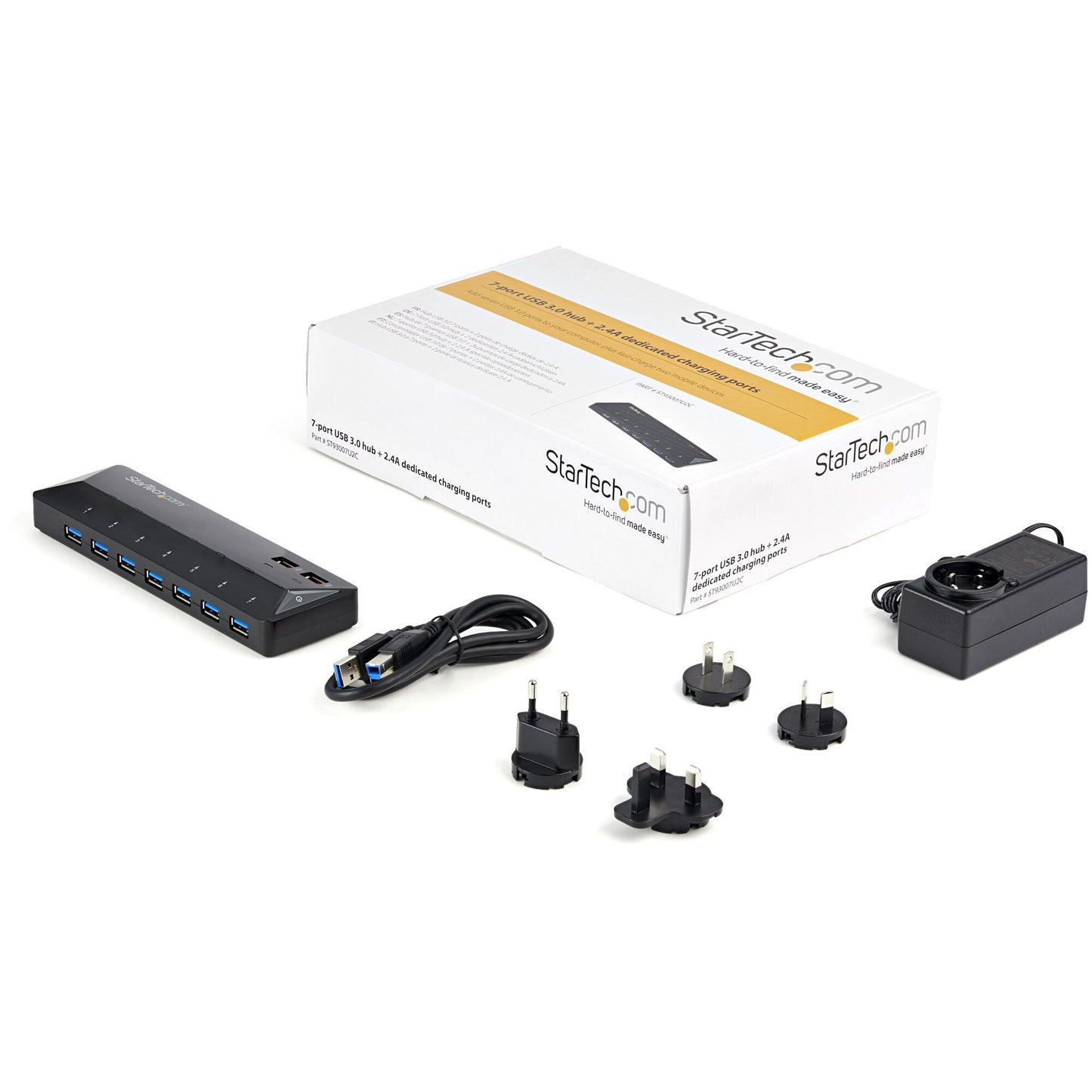 StarTech.com 7-Port USB 3.0 Hub plus Dedicated Charging Ports - 2 x 2.4A Ports~7-Port USB 3.0 Hub (5Gbps) plus Dedicated Charging Ports - 2 x 2.4A Ports