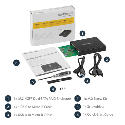 StarTech.com Dual-Slot Drive Enclosure for M.2 SATA SSDs - USB 3.1 (10Gbps) - RAID - TAA