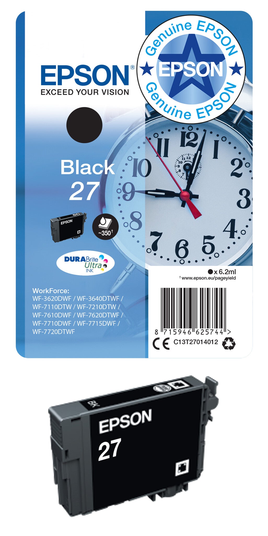 Epson Alarm clock Singlepack Magenta 27XL DURABrite Ultra Ink