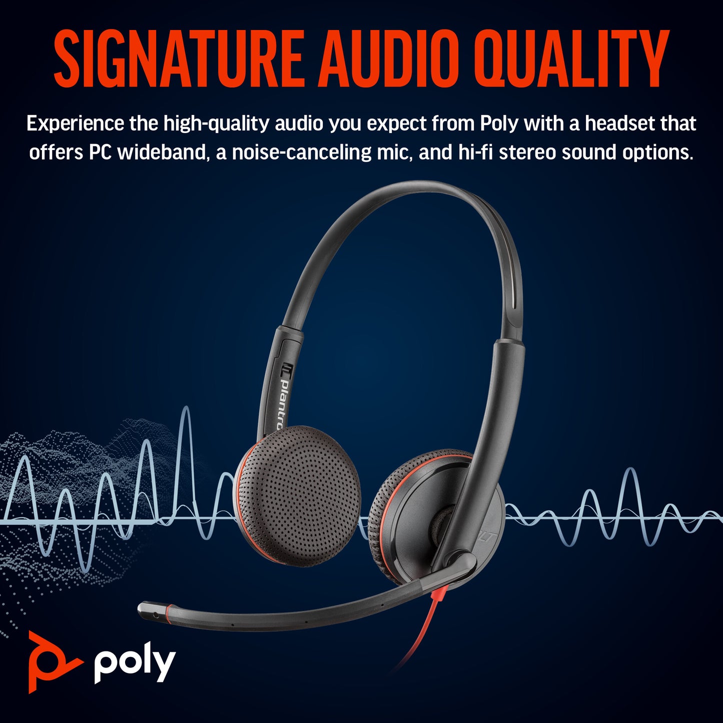 Poly Blackwire 3225 Stereo USB-C Headset +3.5mm Plug +USB-C/A Adapter (Bulk)